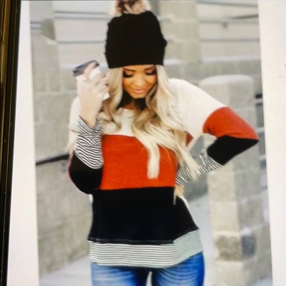 Stylish color block splicing striped red top - Picture 6 of 8